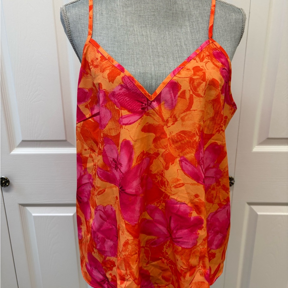 Source Unknown Orange and Fuchsia Floral Satin Camisole